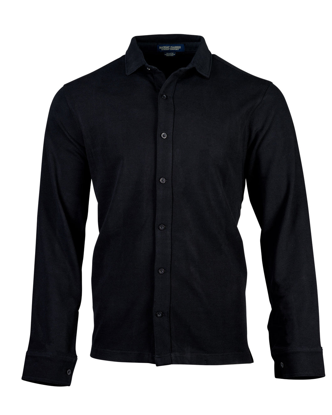 Luxury Black Button-Down Shirt, Long Sleeve, Thick Cotton, Regular Fit