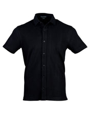 Load image into Gallery viewer, Luxury Black Button Down Shirt, Short Sleeves, Thick Cotton, Regular Fit
