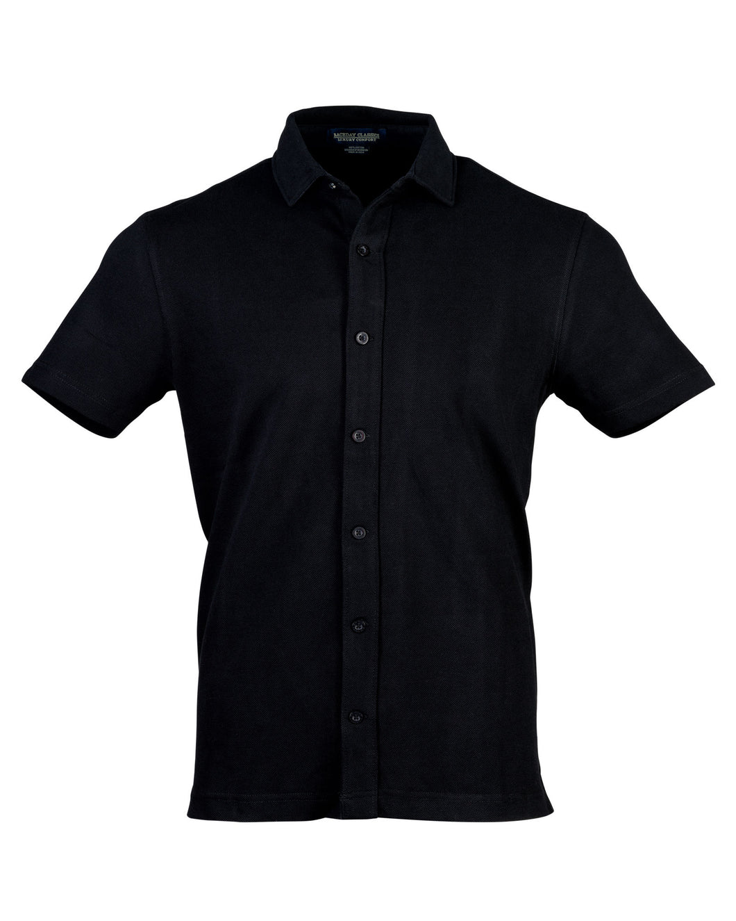Luxury Black Button Down Shirt, Short Sleeves, Thick Cotton, Regular Fit